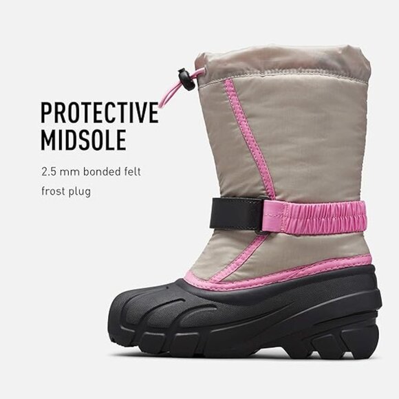 NEW Sorel Kid Flurry Chrome Gray Pink Waterproof Winter Tall Snow Boot - Picture 3 of 4